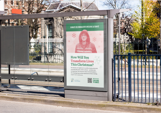 Example of a Bus Shelter Charitable Ad with a QR Code on the poster.